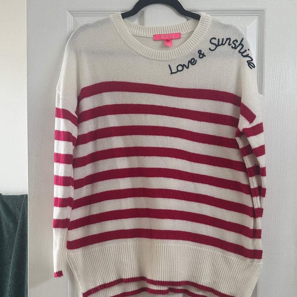 Lilly Pulitzer Cream and Red Striped Sweater size M Love and Sunshine